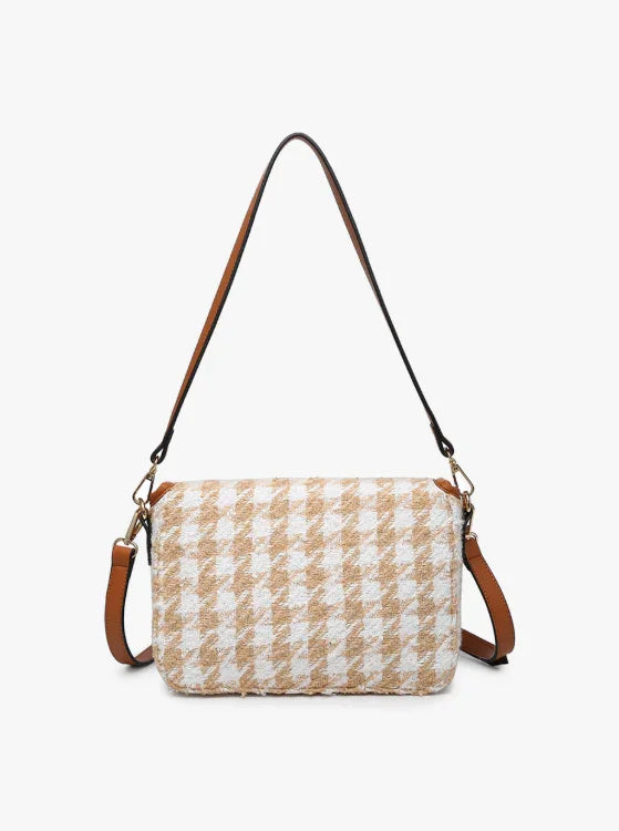 Beige Hounds Tooth Crossbody Bag/Purse - Sassy and Southern