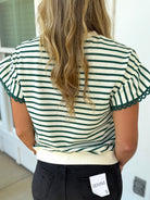 TATUM Green Striped Top With Ruffle Sleeves - Sassy and Southern