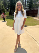 LUCY White Dress With Bow Center - Sassy and Southern