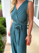 KYLIE Sleeveless Crinkle Jumpsuit (Green) - Sassy and Southern