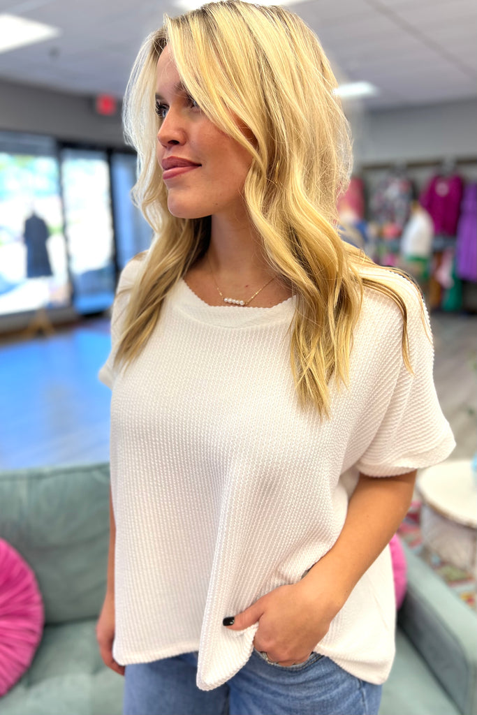 SERENITY Ribbed Twisted Top (White) - Sassy & Southern