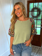 JANE Crochet Sleeve Top (Sage) - Sassy and Southern