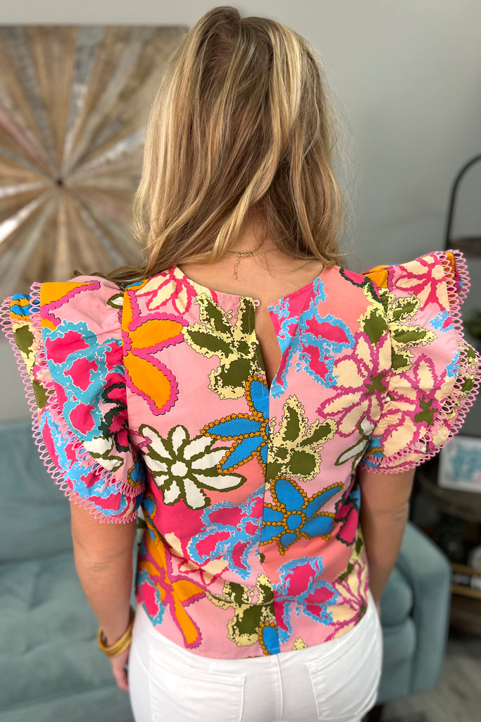 LILLY Floral Ruffle Top (Hot Pink Mix) - Sassy & Southern