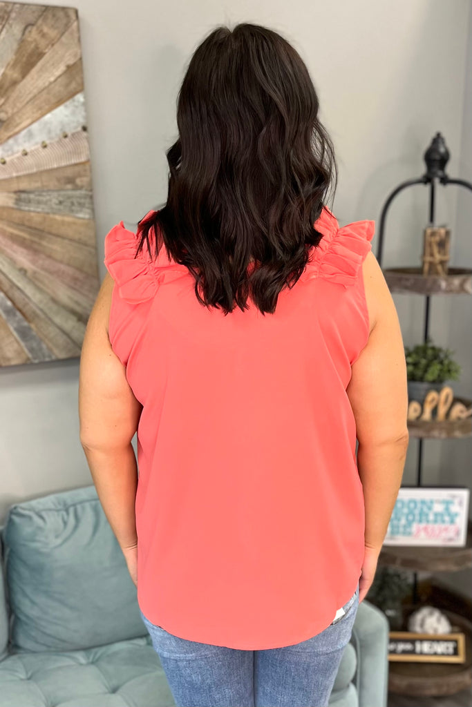 CAMERON Ruffled Sleeveless Top (Coral) (Plus Size) - Sassy & Southern