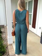 KYLIE Sleeveless Crinkle Jumpsuit (Green) - Sassy and Southern
