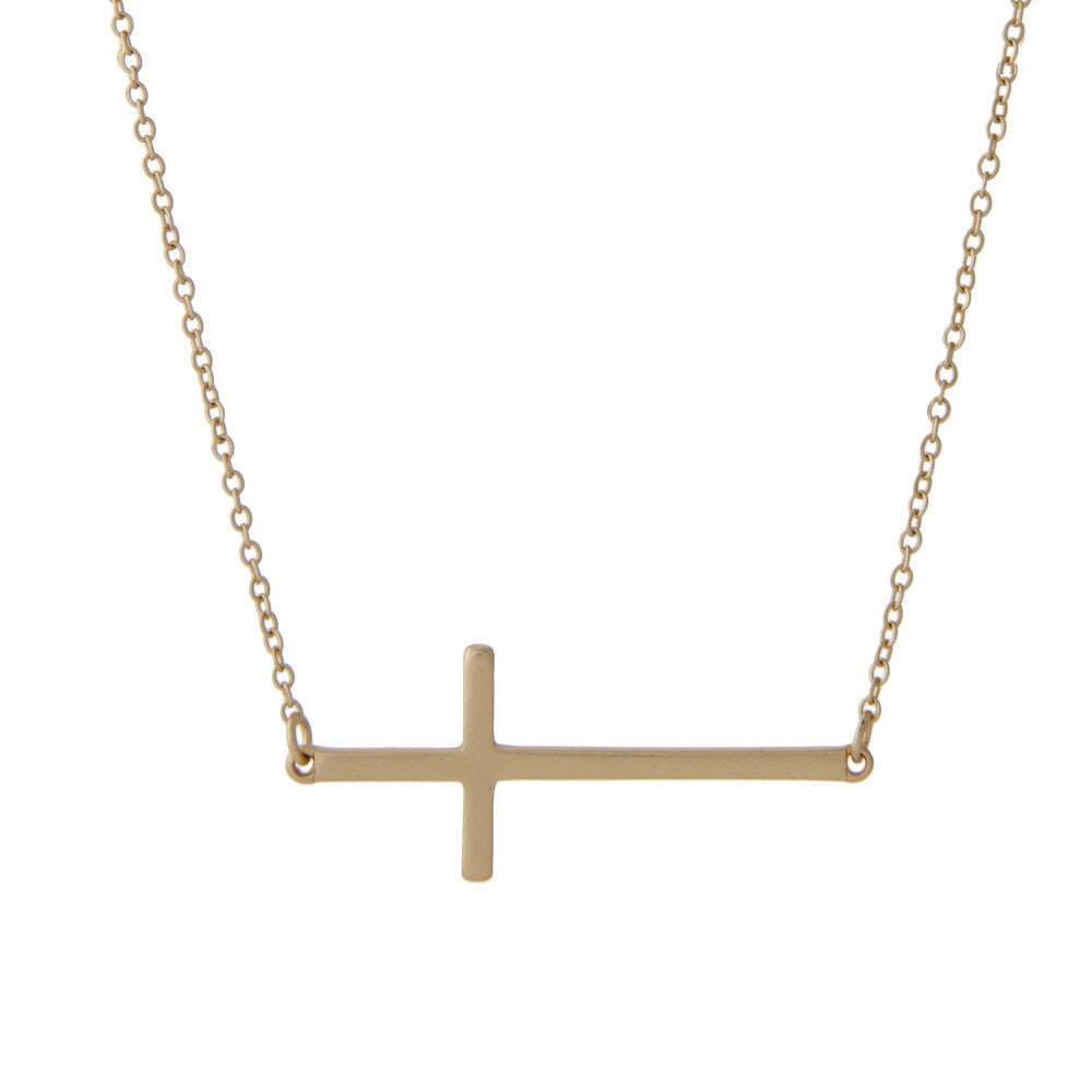East/West Cross Necklace (Matte Gold) - Sassy & Southern