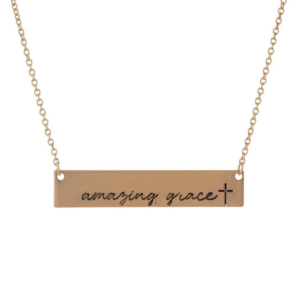 Bar Necklace With Amazing Grace (Gold) - Sassy & Southern