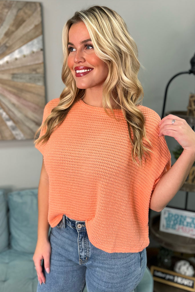 MADALYN Jacquard Texture Light Sweater (Coral) - Sassy & Southern