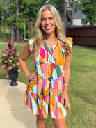 LONDON Abstract Print Ruffle Tiered Dress (S-2X) - Sassy and Southern