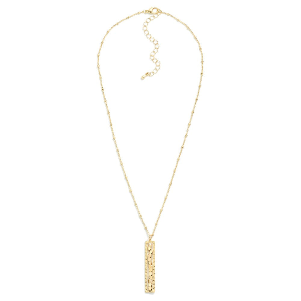 Hammered Beaded Bar Necklace (Gold) - Sassy & Southern