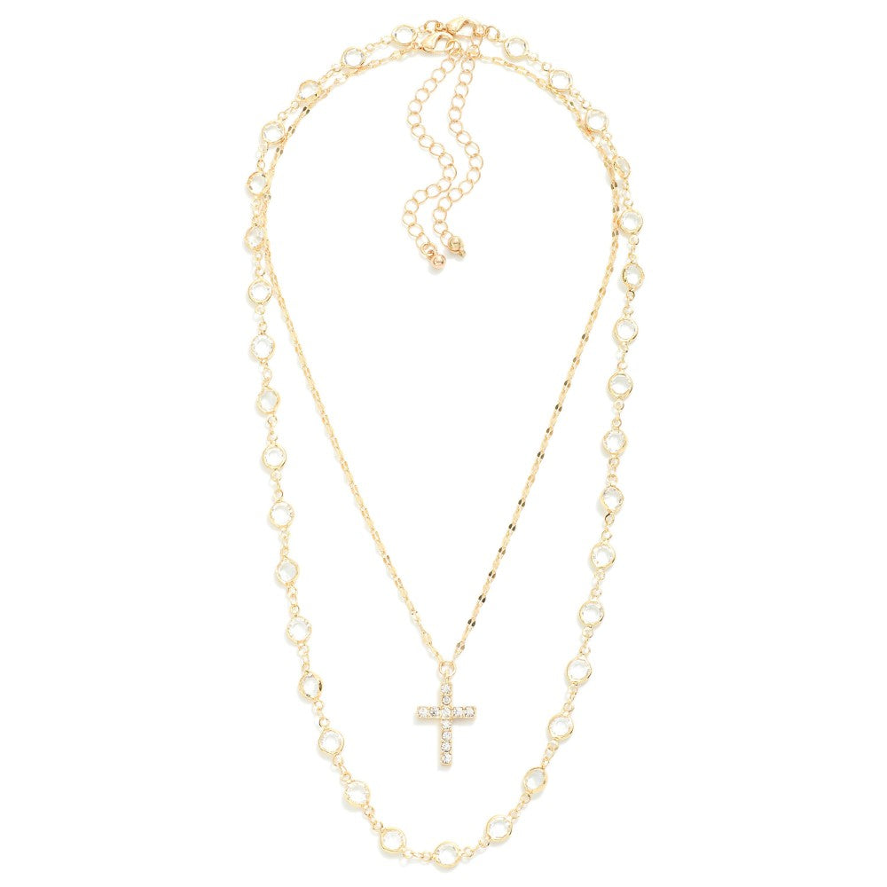 Layered Diamond Cross Necklace (Gold) - Sassy & Southern
