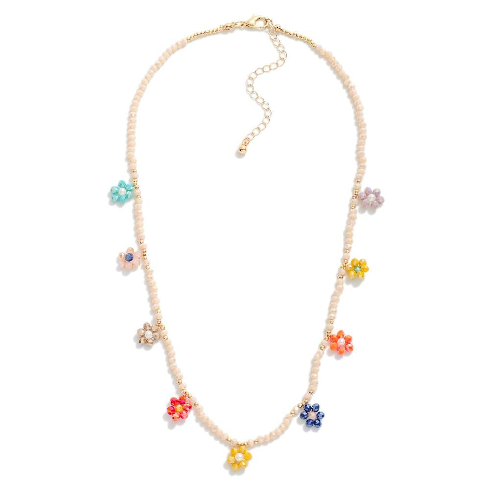 Beaded Flower Necklace (Multi Color) - Sassy & Southern