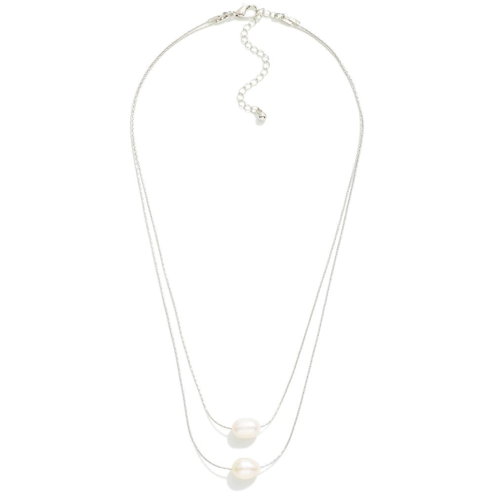 Layered Necklace With Pearl Pendant (Silver or Gold) - Sassy & Southern