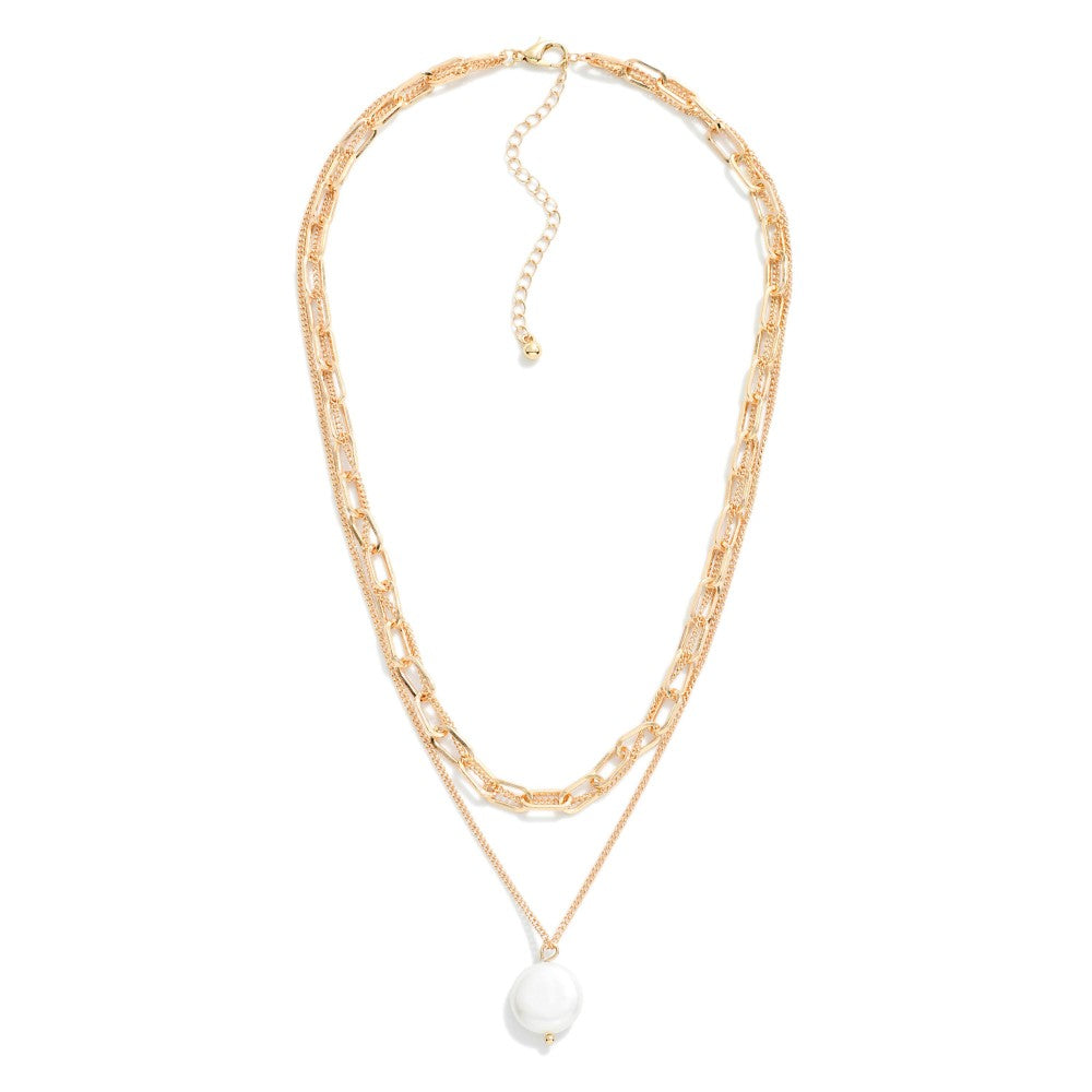 Layered Chain Link Necklace With Simple Pearl (Gold or Silver) - Sassy & Southern