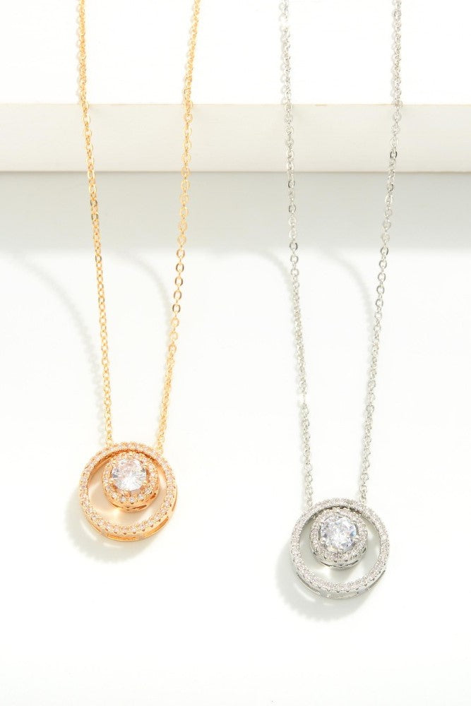 Round Stone Diamond Pendant Necklace (Gold or Silver) - Sassy & Southern
