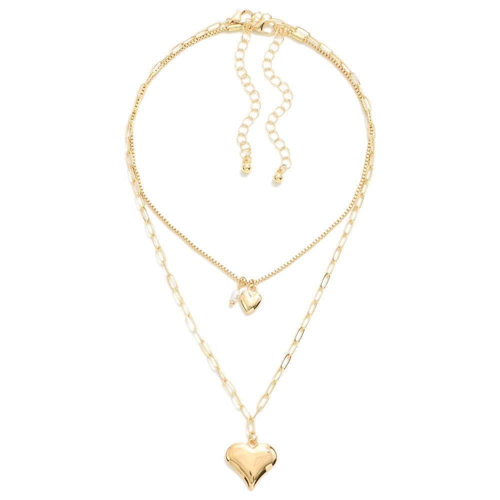 Layered Chain Link Heart Necklace (Gold) - Sassy & Southern