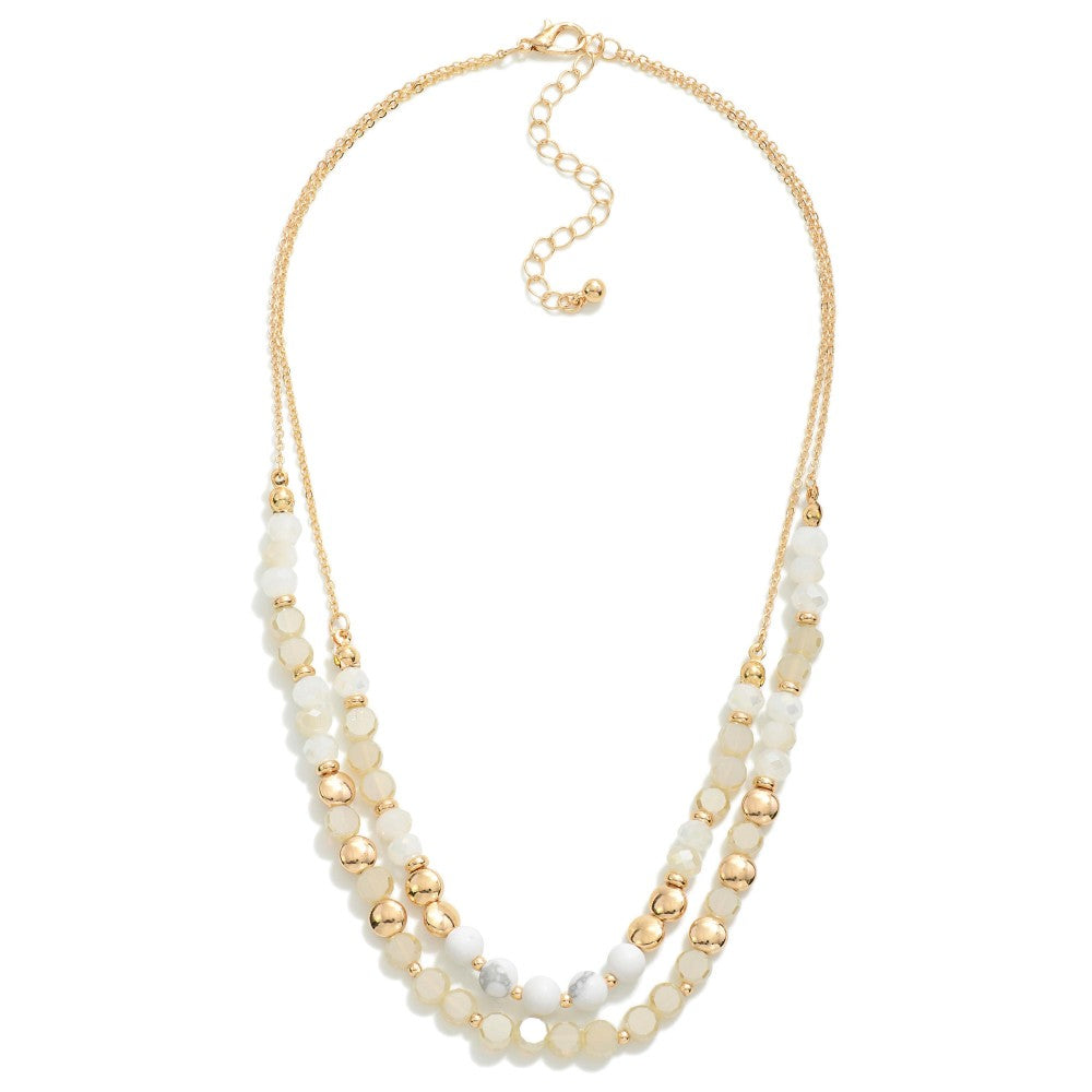 Layered Beaded/Stone Necklace (Cream/Gold) - Sassy & Southern
