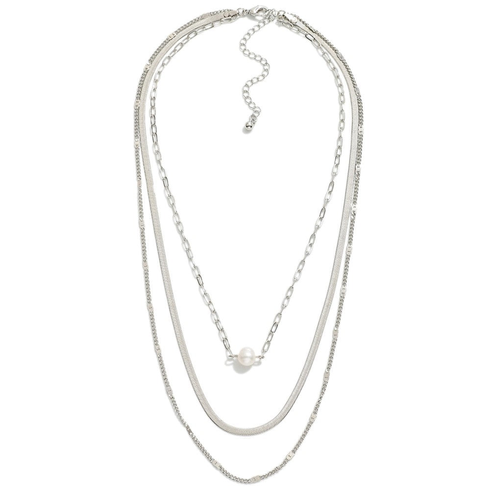 Layered Chain/Pearl Necklace (Silver or Gold) - Sassy & Southern