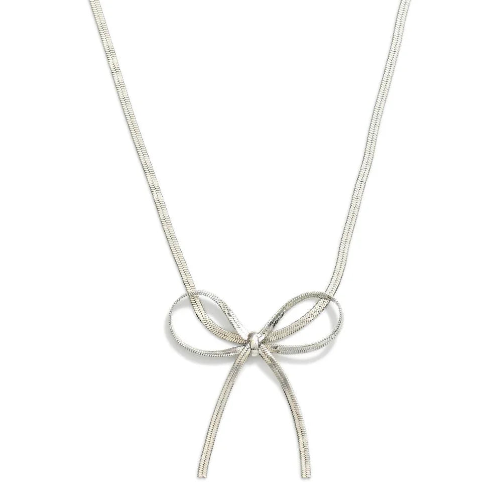 Silver Chain Necklace With Bow - Sassy and Southern