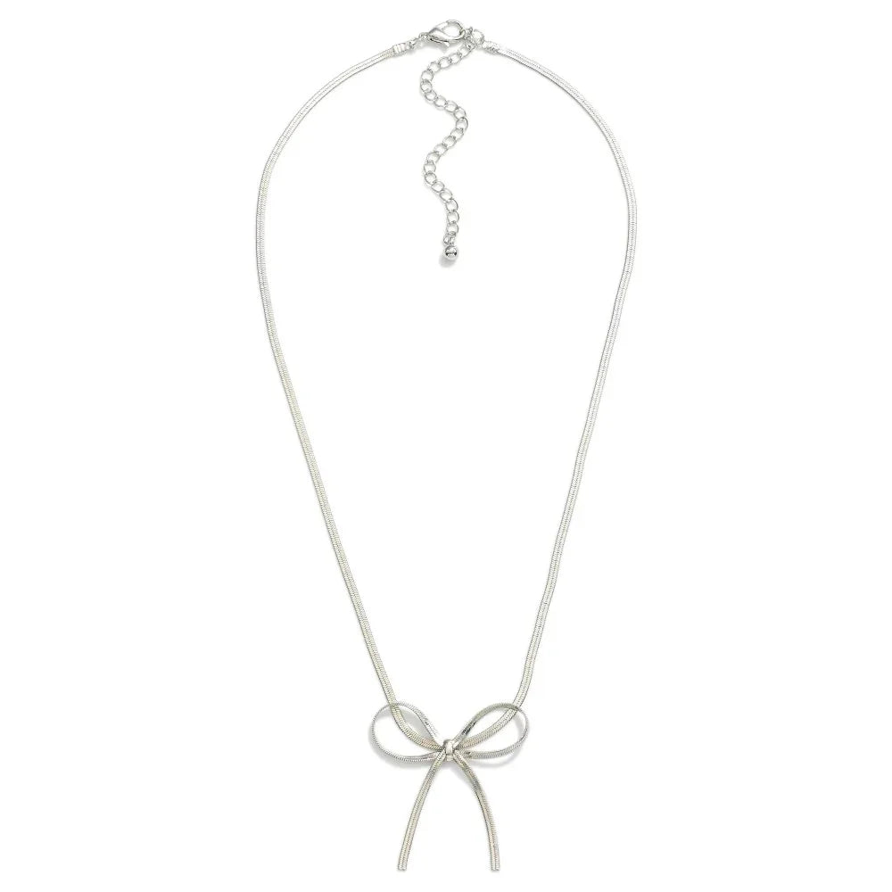 Silver Chain Necklace With Bow - Sassy and Southern