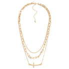 Layered Cross Necklace (Worn Gold) - Sassy and Southern