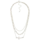 Layered Cross Necklace (Worn Silver) - Sassy and Southern