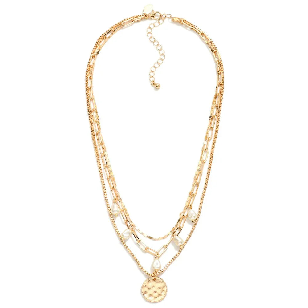 Disc Pendant Layered Necklace (Gold) - Sassy and Southern