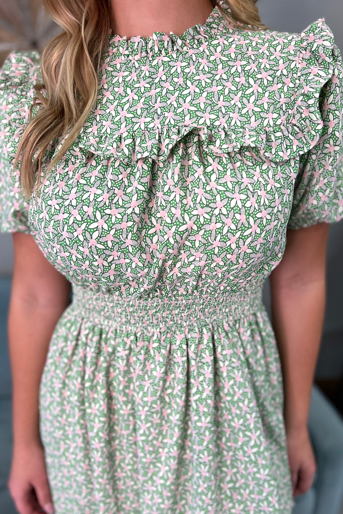 SARA Green Floral Mix Dress - Sassy & Southern