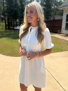 LUCY White Dress With Bow Center - Sassy and Southern