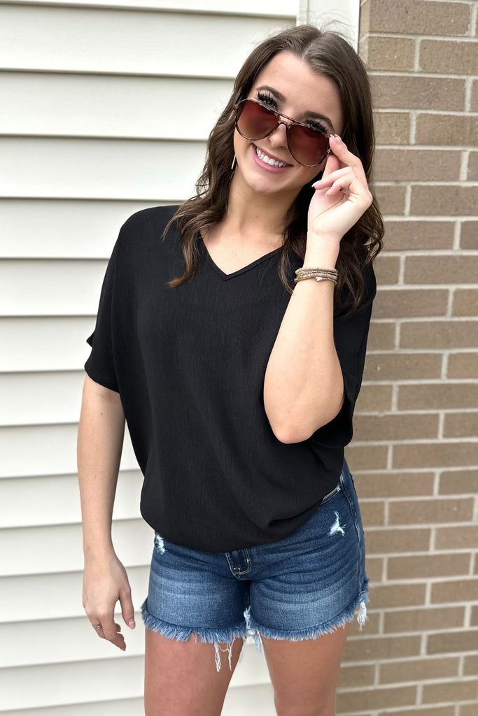 MILEY V-Neck Top - Black - Sassy & Southern