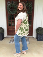OPHELIA Plus Size Oatmeal Top With Green Design - Sassy and Southern