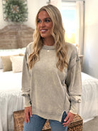 IVY Unfinished Hem Acid Sweatshirt (Sleet) (S-3X) - Sassy and Southern