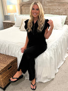 OLIVIA Textured Zip Set in Black (Top/Pants) - Sassy and Southern