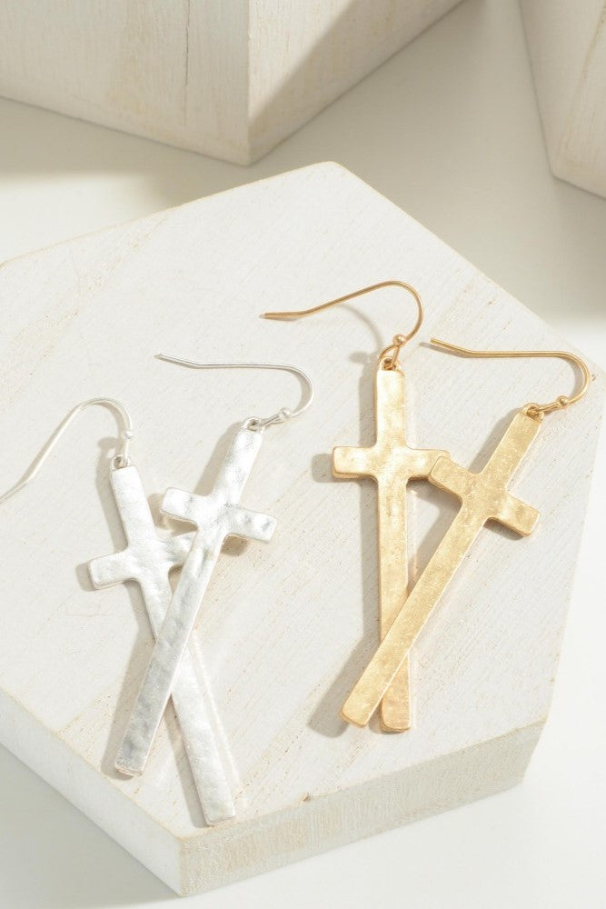 Hammered Cross Earrings (Silver or Gold) - Sassy & Southern