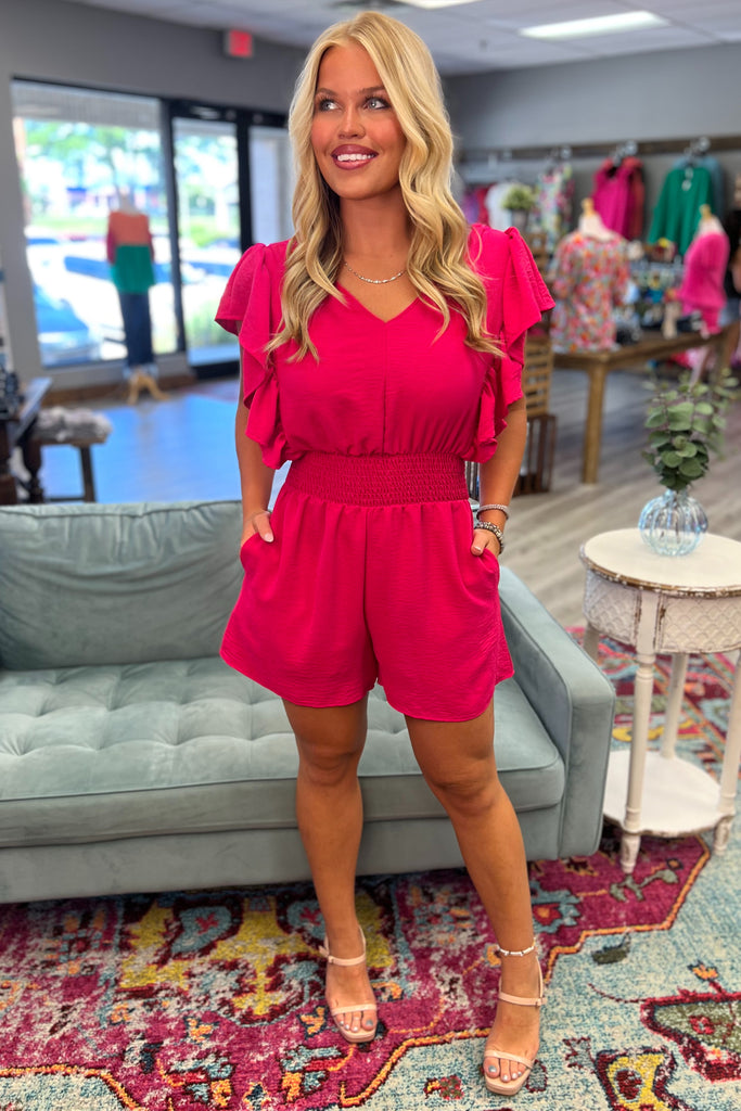 ARUBA Smocked Romper (Fuchsia Pink) - Sassy & Southern