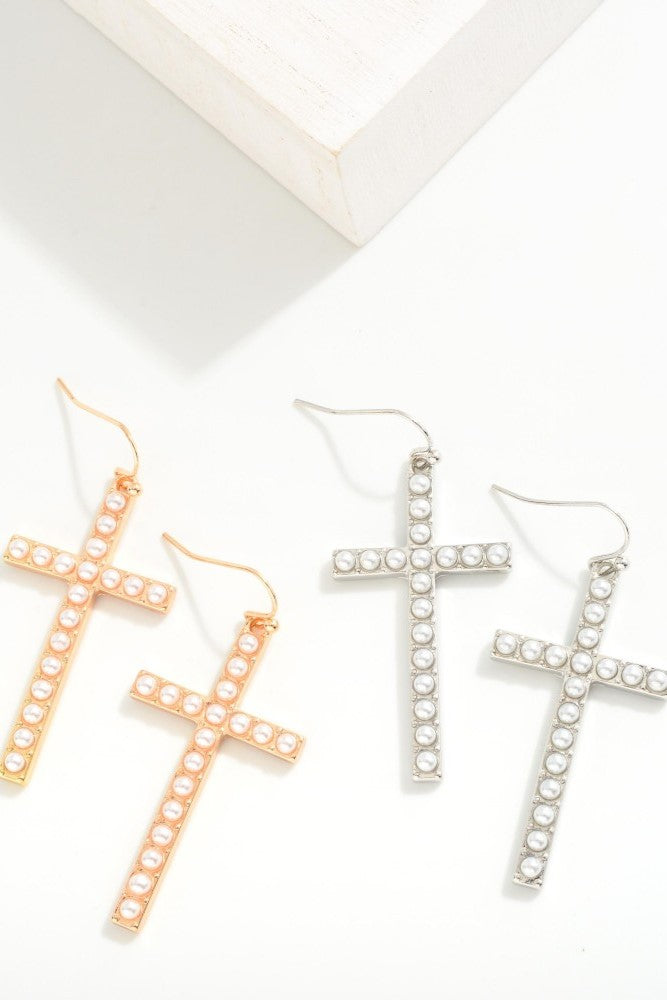 Cross Earrings With Pearls (Silver or Gold) - Sassy & Southern