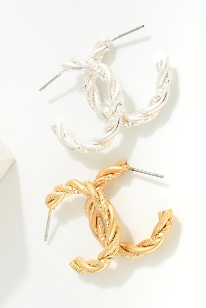 Twisted Strand Metal Hoop Earrings (Gold or Silver) - Sassy & Southern