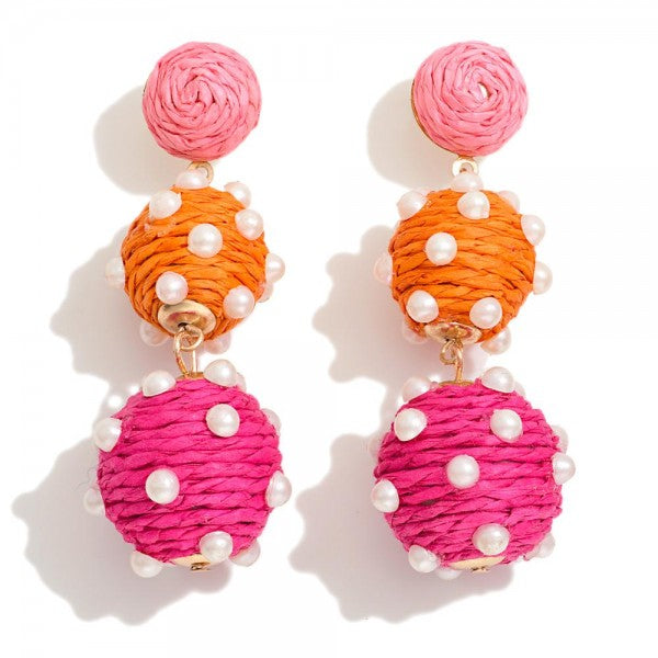 Pink & Orange Layered Raffia Earrings - Sassy & Southern