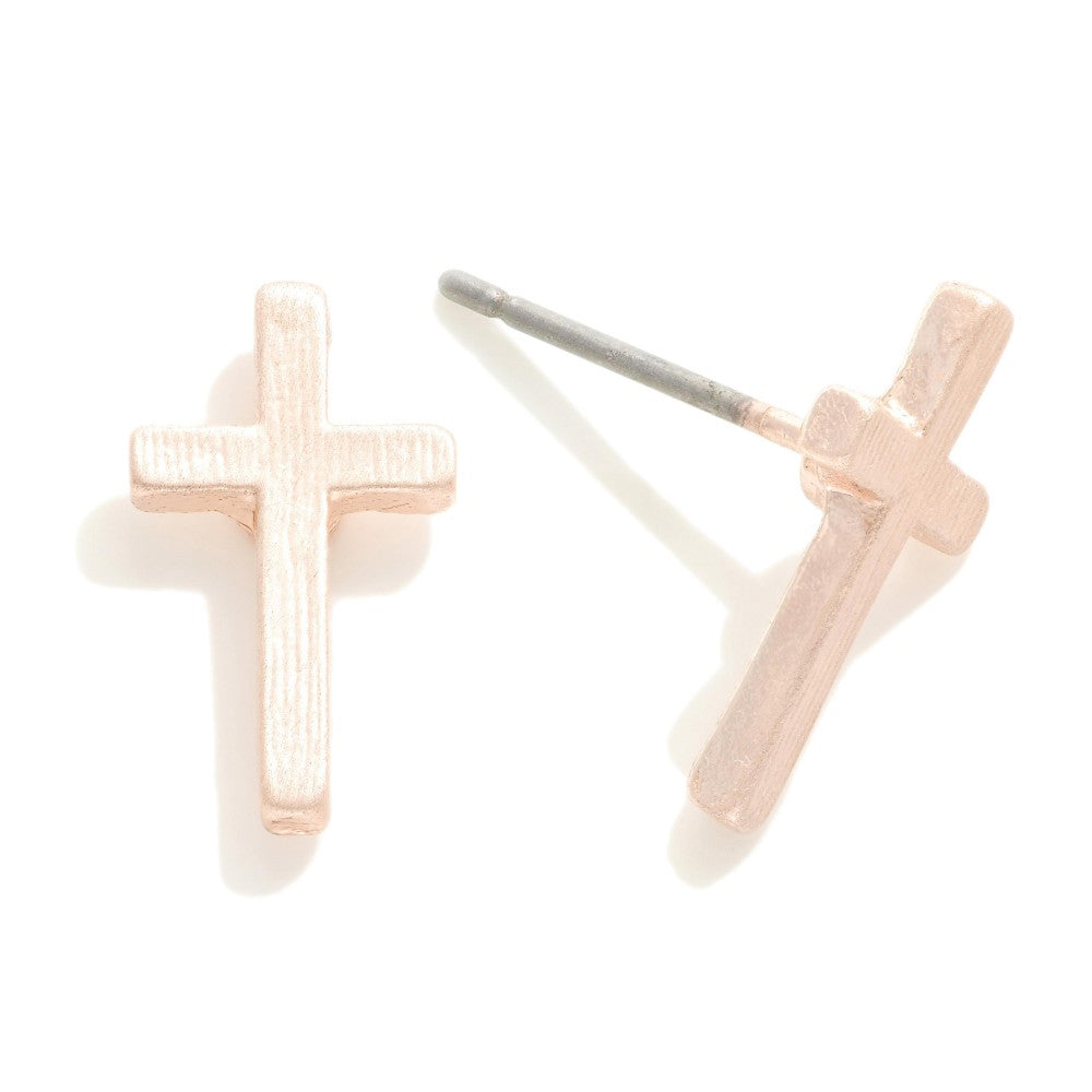 Tiny Cross Stud Earrings (Rose Gold) - Sassy & Southern