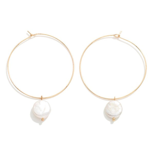 Wire Hoop Earrings With Simple Pearl (Gold or Silver) - Sassy & Southern