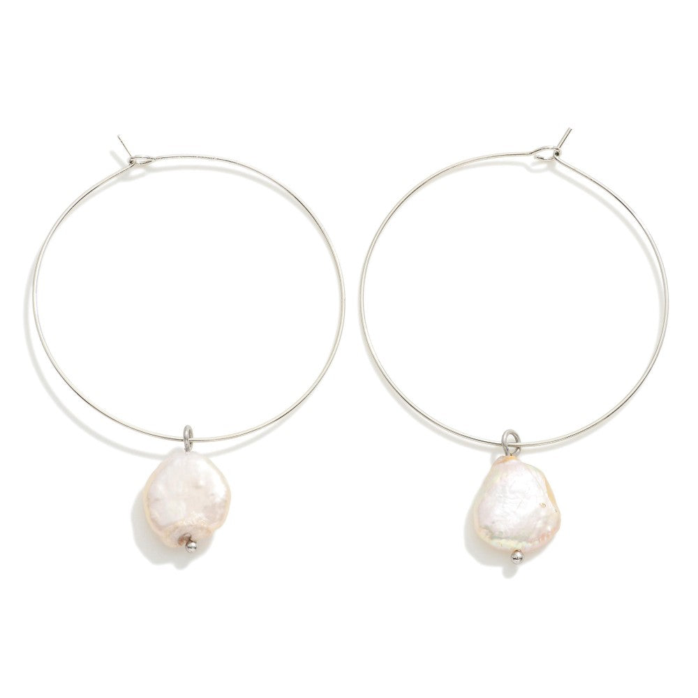 Wire Hoop Earrings With Simple Pearl (Gold or Silver) - Sassy & Southern
