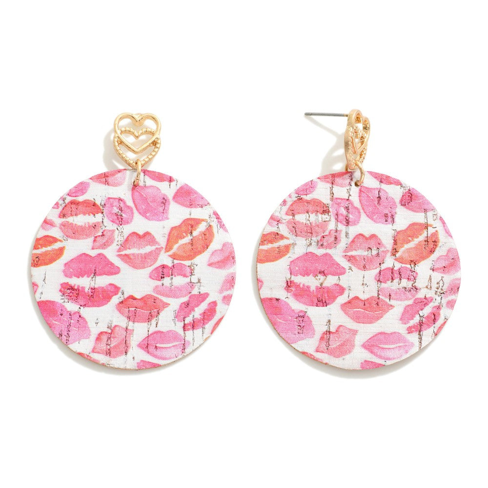 Round Cork Earrings With Lips - Sassy & Southern