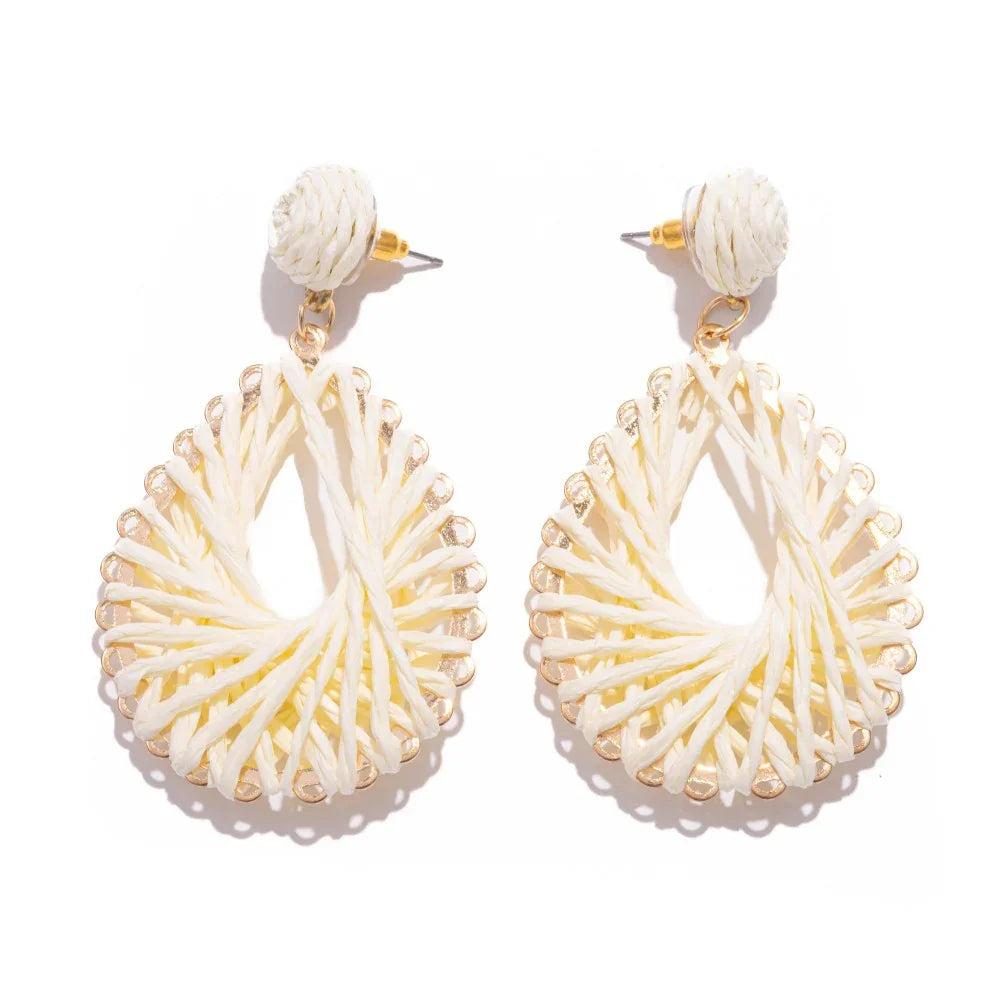 Raffia Teardrop Earrings (Cream) - Sassy and Southern