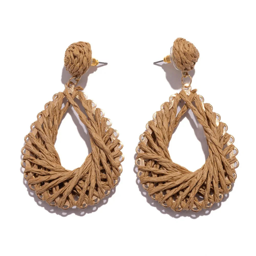 Raffia Teardrop Earrings (Natural) - Sassy and Southern