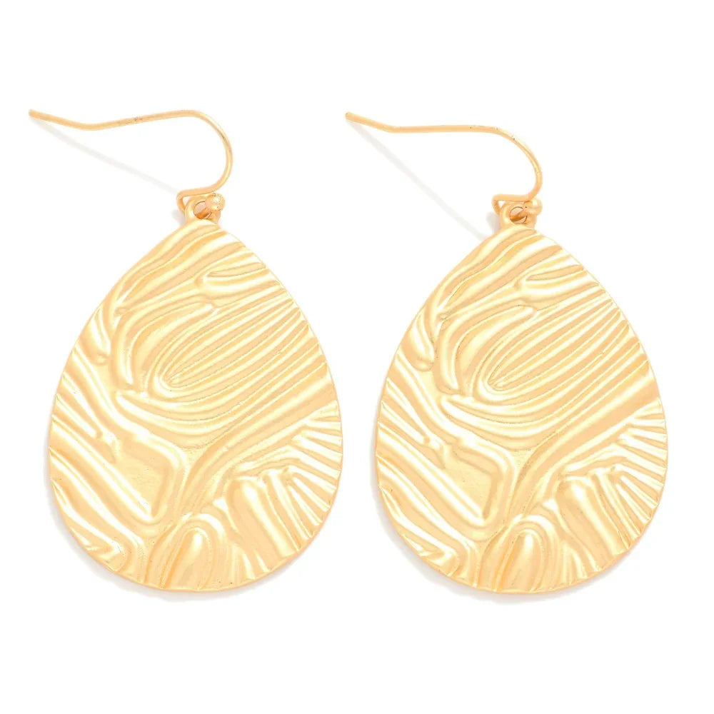 Textured Teardrop Earrings (Gold) - Sassy and Southern