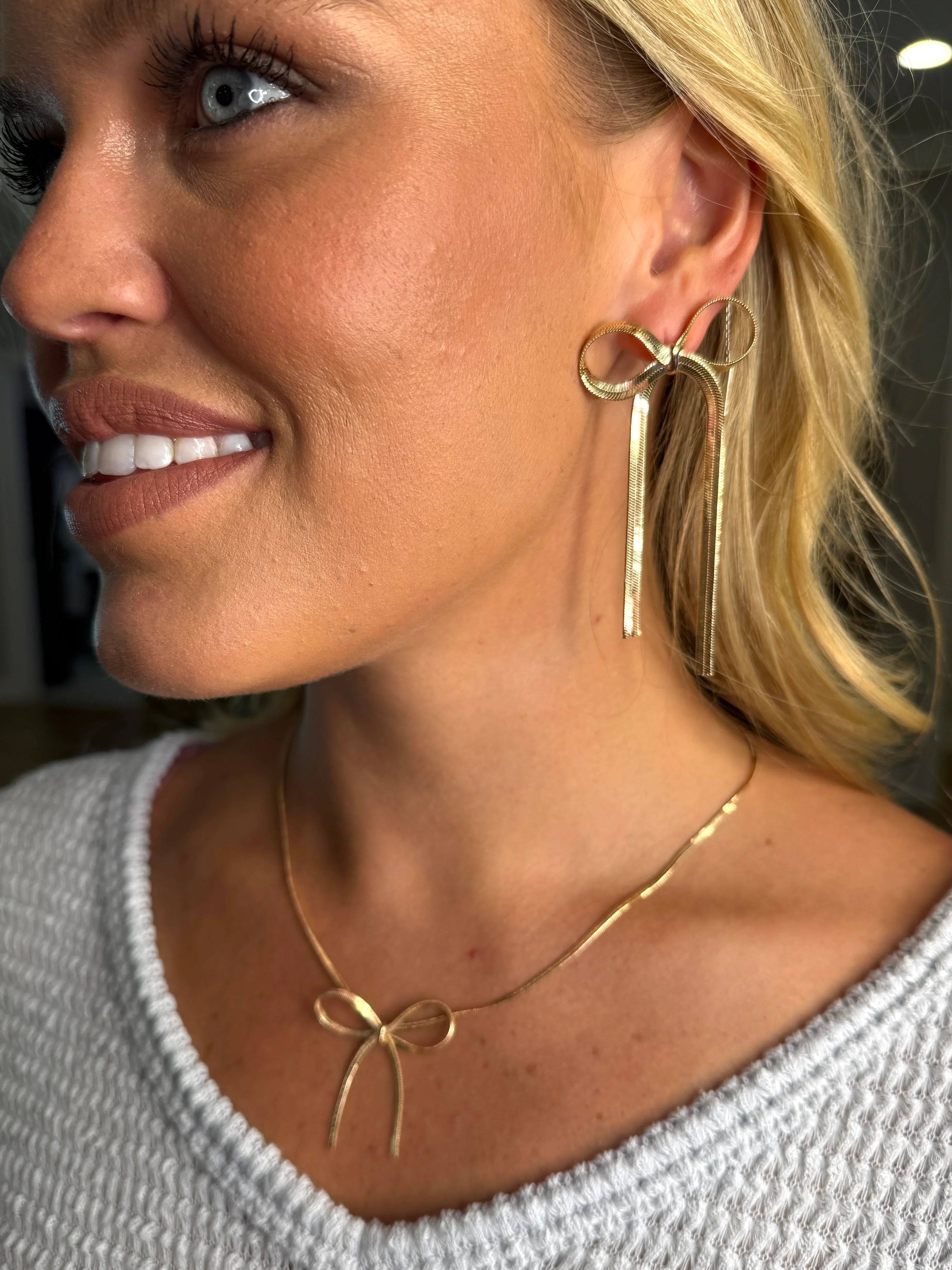 Bow Gold Chain Earrings