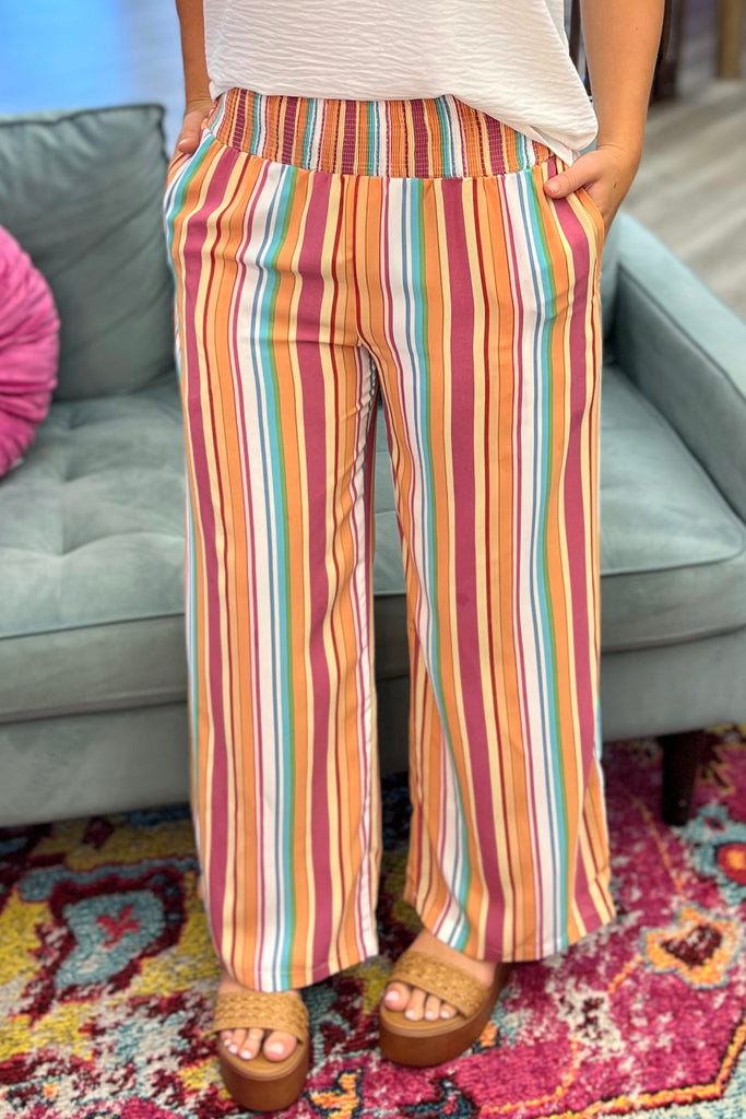 DANIELLE Multi Color Smocked Striped Pants - Sassy & Southern