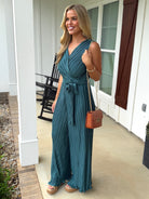 KYLIE Sleeveless Crinkle Jumpsuit (Green) - Sassy and Southern