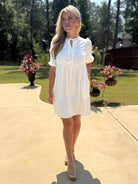 LUCY White Dress With Bow Center - Sassy and Southern