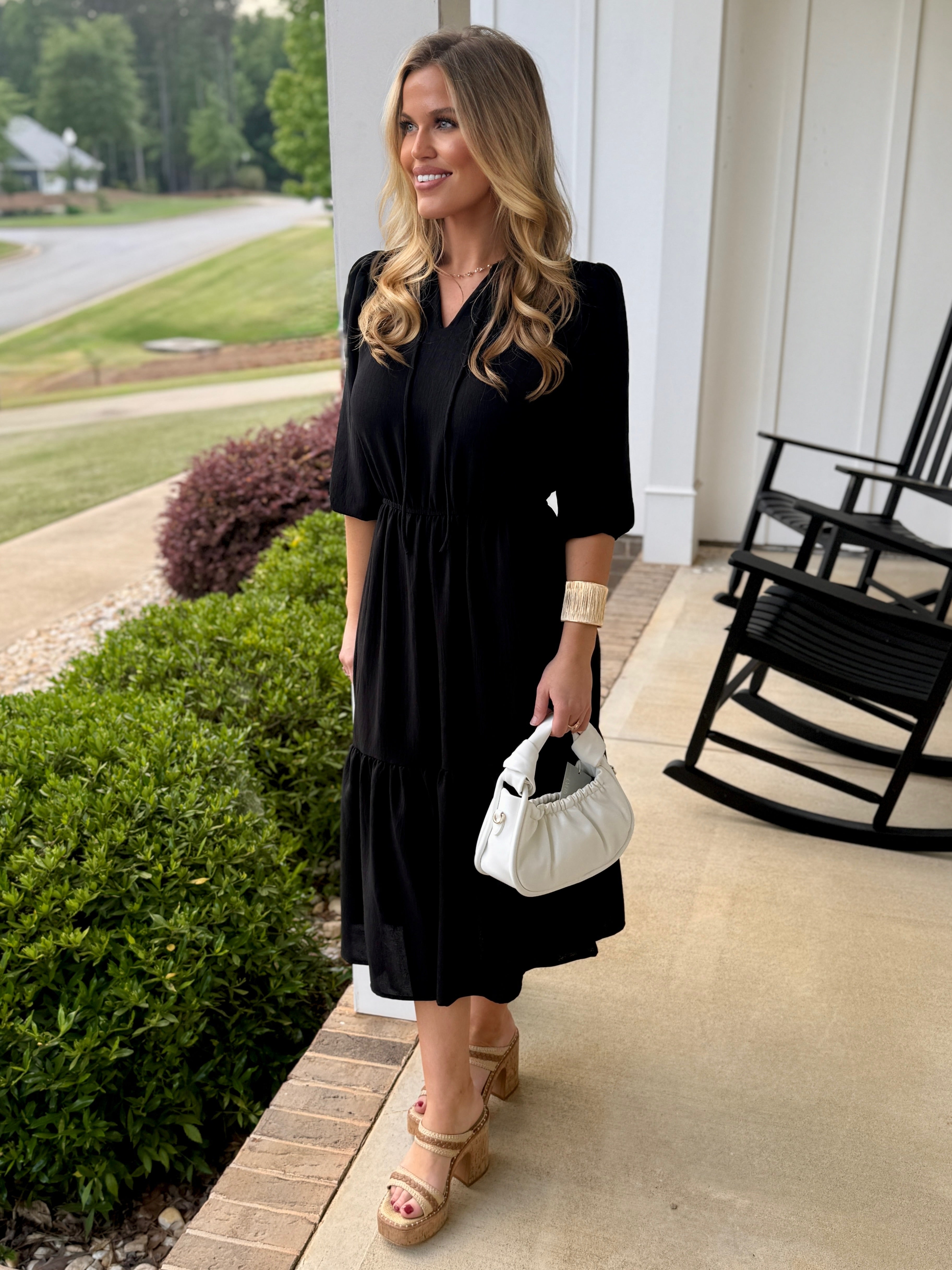 black midi dress with 3 4 sleeves Small IVY 3/4 (Black) Ladies dresses